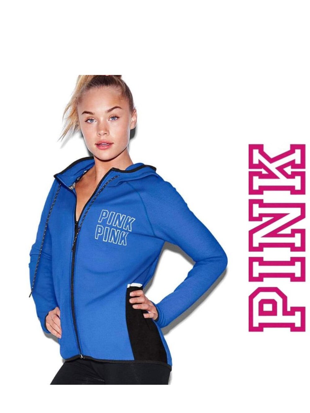Victoria's Secret PINK | Royal Blue & Black Full Zip Hoodie | Size Extra Small